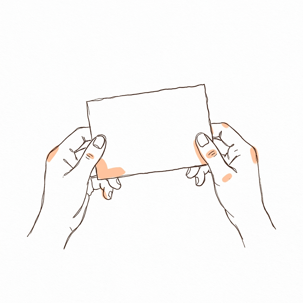 Illustration dessinée à la main : deux mains tiennent une fiche.